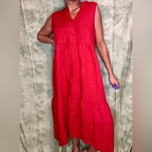 Red Bellambra Linen Sleeveless Midi Dress